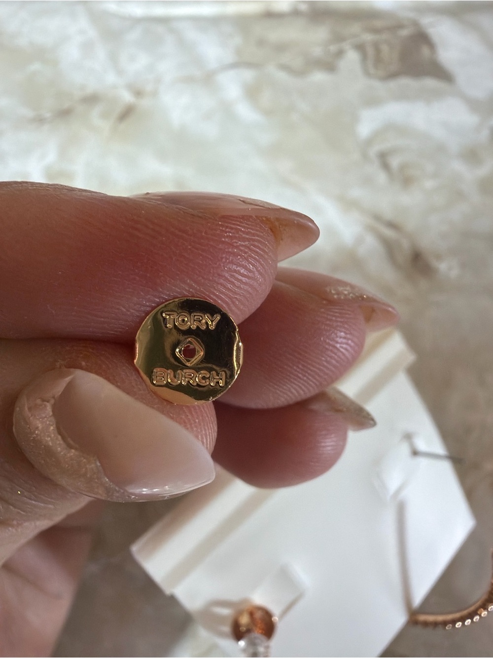 Tory Burch Miller Logo Hoop Earrings Rose Gold Pavé Double T - Picture 4 of 4
